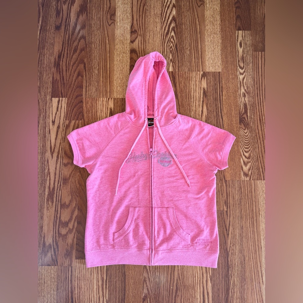 Y2K Harley Davidson pink zip up hooded tee